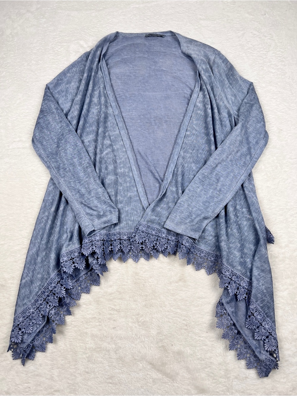 Elena Baldi Made in Italy Blue Lace Trim Waterfall Cardigan Size S